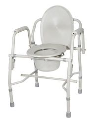 Bedside Commodes 300 pound weight capacity * Easy-to-release drop arms-either will drop down- mechanism allows for safe lateral patient transfers to and from commode * Ideal for those with limited dexterity * Legs are adjustable * 18