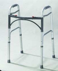 Walkers - Two Button Without wheels *Easy push-button mechanisms may be
operated by fingers, palms or side of hand
* Each side operates independently to allow easy movement through narrow spaces and greater stability while standing
* Unique U-shape framedesign creates greater clearance. The patient is able to bring the walker closer to assist in standing
* Sturdy 1