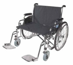 Wheelchairs - X-Wide 700 lb. Weight Capacity * Carbon steel frame with TRIPLE coated chrome for an attractive, chip-proof, maintainable finish * Reinforced steel gussets at all weight bearing points provide additional strength * Durable reinforced nylon upholstery * Extra large, padded armrests provide comfort and support * Steel, spoke wheels are strong and maintenance free * Precision sealed wheel bearings in front and rear ensure long lasting performance and reliability * Extra large heavy duty, aluminum footplates provide maximum support, are attractive and crack proof * Heavy duty, flat free 8