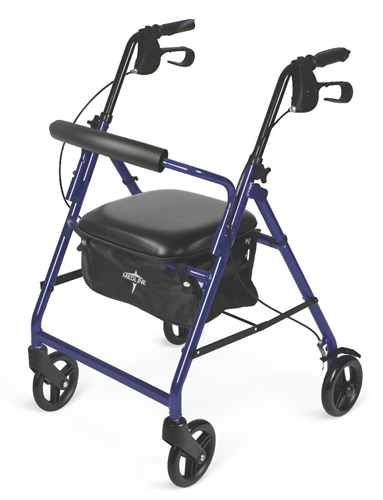 Rollators Loop-style brakes you push down to lock and pull up to release *
Padded backrest and padded seat offer the ability to rest *
Height-adjustable arms to ensure a proper fit * Folding capabilities for condensed storage * 250-lb. weight capacity * 6