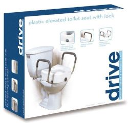 Raised Toilet Seat With Arms * Wide opening in front and back * Lightweight and portable * Standard locking mechanism ensures safety * Fits most elongated toilets * Seat height 4.5