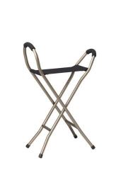 Cane Seats Bronze * Provides a comfortable seat to rest on when open, and a sturdy quad cane when closed * Four sturdy legs with vinyl contoured tips * Nylon sling bench, 18