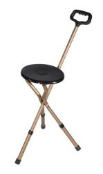 Cane Seats Non-adjustable legs * Provides a comfortable seat to rest on when open, and a sturdy support cane when closed * Manufactured with sturdy, extruded aluminum tubing * Tri-pod design with vinyl contoured tipped legs * Foam grip handle * 8.5