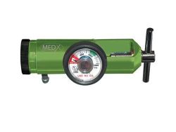 Oxygen Regulators MINI D/E CYLINDERS (BARB OUTLET) * 0-15 LPM * High strength lightweight aluminum alloy body with all brass core * Green * CGA 870 yoke and CGA 540 nut & nipple * 6 year warranty * Click style and easy to read flow rates * Laser etched: no labels to come off * Protected contents, gauge * Ribbed flow selector for better grip * Viton rubber yoke seal with brass ring *