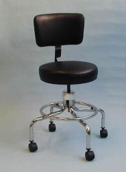 Stools - Examination WITH BACK * With Foot Ring * A chrome stool that features a smoothly threading stem and an all welded * 3