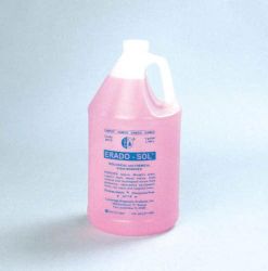 Clean Up Kits 1 Gallon * Erado-Sol? rapidly removes most stains from hands, plastic, glassware and laboratory equipment * It?s easy to apply, simply rub in gently and stain is removed in a matter of seconds * Rinse with water * For stubborn (old or set) stains, repeat if necessary * Removes most medical, histological and chemical stains including Iodine, Wright stain, Lugol?s stain and fresh blood * Quick, versatile, phosphate free, biodegrable, and PH: 7-8 *