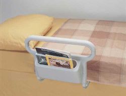 Bed Rails & Fall Protectors Bed assist with roomy pocket turns an ordinary bed into a convenient storage area while providing support for getting in and out of bed * Comfortable to grasp non-metal handle is warm to the touch and can be used for repositioning and turning in bed * Easy to install * Bar extends 39 3/4? (101 cm) underneath the mattress * Fits twin, full and queen size beds * Handle is 20