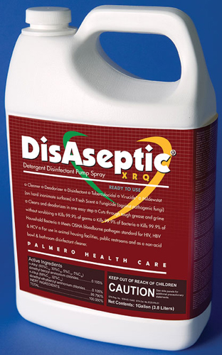 Disinfectants - Hard * A quaternary ammonia based disinfectant, cleaner and deodorizer designed for use in health care/physical therapy facilities
* Ready-to-use detergent disinfectant
* Kills TB, HIV, POLIO, BACTERCIDAL, FUNGICIDAL and VIRUCIDAL, E-COLI, PARVO, STAPHYLOCOCCUS AUREUS,
SALMONELLA CHOLERAESUIS and PSUEDOMONAS AERUGINOSA in 10 minutes
* Meets EPA requirements for hospital use and is EPA registered
* Meets the OSHA guidelines for bloodborne pathogen standards