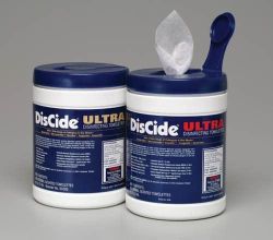 Disinfectants - Hard DisCide ULTRA is the only hospital-level, one-step, ready-to-use quaternary ammonium, high-level alcohol-based disinfectant that is laboratory-proven to kill deadly pathogens* in one minute * It is one of the fastest kill time on the market * DisCide is non-corrosive and non-staining and leaves behind a pleasant herbal scent with no unsightly residue * DisCide is EPA-registered and meets the disinfection requirements of OSHA?s Blood-borne Pathogen Standard. * TB, MRSA, HIV, H1N1, HBV, HBC, VRE, RSV, H3N2, influenza A, adenovirus, HSV-2, coronavirus, Pseudomonas aeruginosa, salmonella, staph, E. coli, athlete?s foot fungus, among others * 160 count, 6