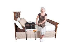 Bed Rails & Fall Protectors Swing Out Mobility Arm - Pivots outward to provide improved walking stability * Extendable Legs - Provides added stability when standing up * Ergonomic Cushion Handle - Allows for easy transfer in and out of bed * 4-Pocket Organizer - Provides storage space for handy items * Anti-Slip Grips - Secures rail in-between mattress and bed frame * Height Adjustment - Accommodates any home or hospital bed * Easy Installation - Installs in seconds with no tools required * Depth of horizontal support structure under mattress: 20