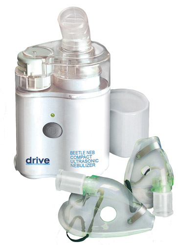Nebulizers & Accesso Ultrasonic Nebulizer *Powerful nebulization offers 0.2-0.7 ml/min rate, depending on medication viscosity * Comes with integrated replaceable battery pack, pediatric mask, adult mask, AC adapter, nozzle, air filter, mouthpiece and carry case * Ultrasonic treatment allows the patient to have a deep, penetrating therapy * The silent operation, compact design and one hand use makes it ideal for traveling * Electrical requirements: 120 VAC/60 Hz * Treatment times are 50% less than a motor driven nebulizer * Silent operation * Comes with a closed water chamber system, timer and air flow adjuster * Warranty 3 Years * Retail packaged