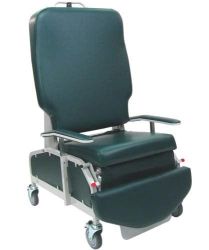Geriatric Chairs Transfer Cliner has all the features and options you expect in a transfer chair and more * The Transfer Recliner provides all the
comfort of a resident chair with all the versatility of a stretcher * Independent leg rest * Adjustable, fold-away foot rest * Dual drop arms * Safety Belt * Standard seat belt provides additional
safety while transporting the user * Infinite position back uses a gas spring * Convenient height push handle on the back * Durable powder-coated steel frame * Left/Right drop arms have 3 positions including seat level * Lays completely flat for easy transfers or to recline user in a resting position * Quick release tabs for lowering and raising foot and leg rest * Rear push-handle * Weight Capacity: 400 Lbs *
