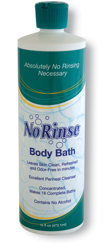 Rinse Free Soap & Shampoo 16 oz bottle * Concentrated basin bath solution * No need to remove patient from bed * Mild formula will not dry skin * Reduces linen and labor costs when compared to basin bath * Easy to use: Fill basin with warm water, add four capfuls of Body Bath, wet cloth with solution, wipe body area and towel dry *