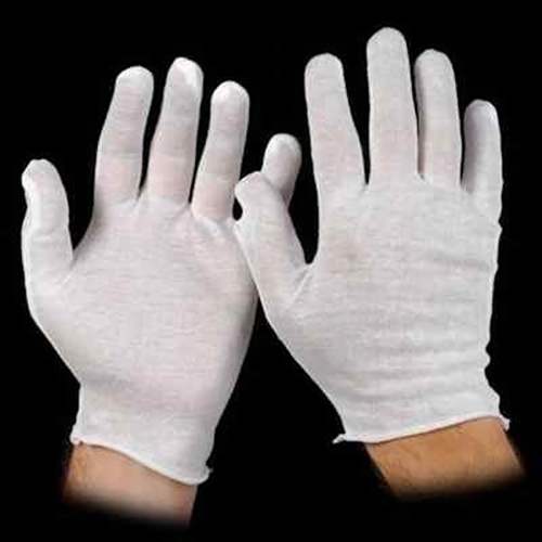 Skin Care Products Cotton White Gloves - Pack/12 pairs * 100% low lint cotton * Gloves fit either hand * One size fits most * Benefits the absorption of hand creams and medicated ointments * Conceal Skin Disorders * Prevents staining of fabrics and garments * Hypo-allergenic * Packaged for easy access * Unhemmed