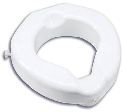 Raised Toilet Seat Toilet Seat * Easy assembly for secure lock * More comfort with wider opening, curved design, smooth high quality finish, and is attractive in any bathroom * Easy to clean, recyclable * Secure locking system - tool free * installation with tightening aid for limited mobility users * 500 lb. capacity * Height 4-1/4