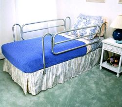 Bed Rails & Fall Protectors * Designed for use on standard home beds
* The rails can be easily raised and lowered with a push button adjustment
* Fits most twin to king mattresses and also hospital beds
* Dimensions: 58.5