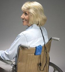 Wheelchair - Accesso Affordable alarm secures to just about any chair. * Secures to wheelchairs, geri-chairs, lounge chairs...just about anychair. * Reliable multi-directional magnetic pull-switch. * Adjustable-length cord clips to resident?s clothing. * Rugged design for dependable service. * Comes with Velcro strap for attachment to most chairs. * Operates on single 9-volt battery (included). * Replacement guaranteed for six months *