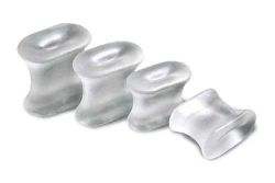 Toe Spreader & Separators * These soft gel spacers are worn between the big and second toes to prevent rubbing
* They help align and straighten the big toe to rlieve pressure on bunions
* Exclusive gel releases mineral oil to soothe and moisturize skin
* Interchangeable for left or right foot