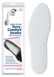 Insoles * Feet stay dry, cool and comfortable with these terrycloth-covered insoles
* Soft foam cushioning is infused with Baking Soda so they absorb odor
* One trim-to-fit size