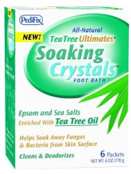 Foot Sprays, Balm, Lotions Helps Soak Away Fungus & Bacteria From Skin Surface * 1 Oz. Packets 6/Pkg * Is a therapeutic foot soak featuring our exclusive blend of tea tree and peppermint essential oils, Epsom salt and sea salt * This invigorating soak soothes aches and pains, relieves itching and softens corns and calluses while fighting fungus and bacteria * Leaves feet feeling refreshed, clean and smelling great *
