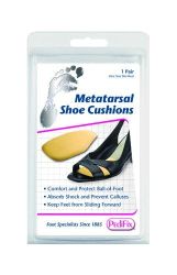 Metarsal Cushions & Pads * Just place these durable foam cushions in shoes to instantly absorb shock and reduce pressure on the ball-of-foot area
* Adhesive-backed pads help prevent calluses and stop feet from sliding forward in shoes
* Extra protection for thin-soled footwear
* One size fits most
