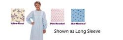 Reusable Patient Exam Gowns Long Sleeve * Garden Print * Lace trimmed yoke, puckered sleeves and a gently fitted bustline * Practical wrap-around design with snap closures * One size fits all * One gown per package *