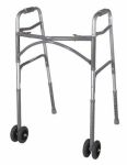 Double Button Bariatric Adult Folding Walker, w/Wheels